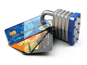 Credit cards and padlock. Compliance3.com